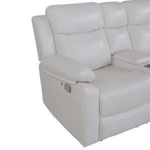HomeRoots Off White Faux Leather Curved Sectional Sofa with LED Lighting, Console & Extra-Cushioned Comfort 643710