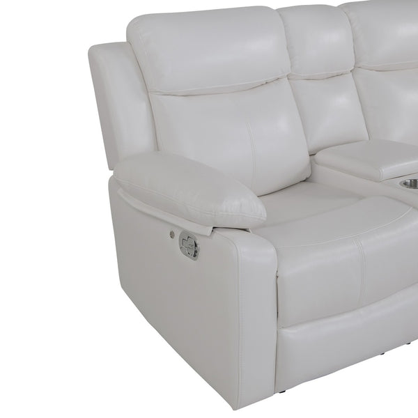 HomeRoots Off White Faux Leather Curved Sectional Sofa with LED Lighting, Console & Extra-Cushioned Comfort 643710