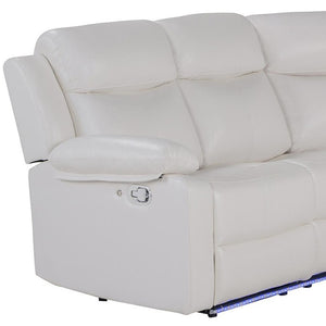 HomeRoots Off White Faux Leather Curved Sectional Sofa with LED Lights, Console & Reclining Seats for Comfort 643711