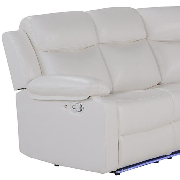 HomeRoots Off White Faux Leather Curved Sectional Sofa with LED Lights, Console & Reclining Seats for Comfort 643711