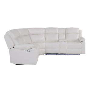 HomeRoots Off White Faux Leather Curved Sectional Sofa with LED Lights, Console & Reclining Seats for Comfort 643711
