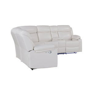 HomeRoots Off White Faux Leather Curved Sectional Sofa with LED Lights, Console & Reclining Seats for Comfort 643711