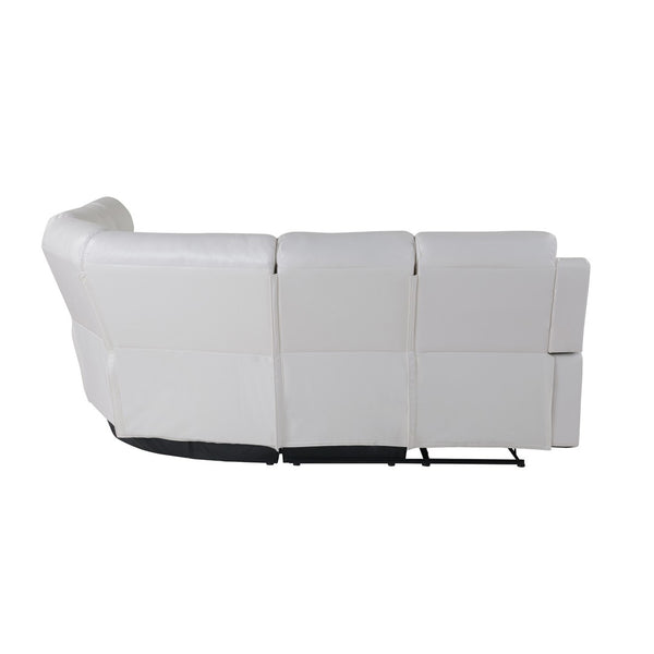 HomeRoots Off White Faux Leather Curved Sectional Sofa with LED Lights, Console & Reclining Seats for Comfort 643711