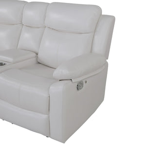HomeRoots Off White Faux Leather Curved Sectional Sofa with LED Lights, Console & Reclining Seats for Comfort 643711