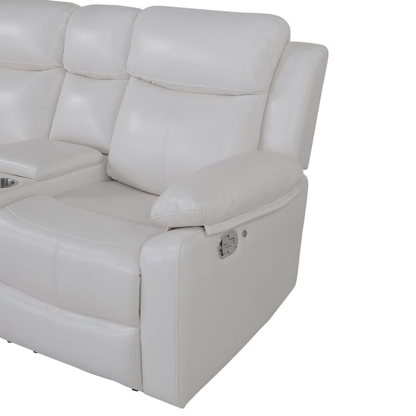 HomeRoots Off White Faux Leather Curved Sectional Sofa with LED Lights, Console & Reclining Seats for Comfort 643711