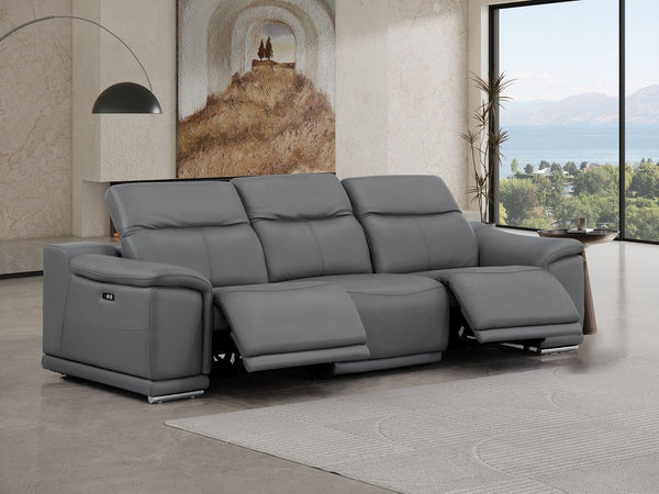 HomeRoots 108" Battleship Gray Leather Reclining Sofa with USB Port - Luxurious Comfort & Modern Design! 643712