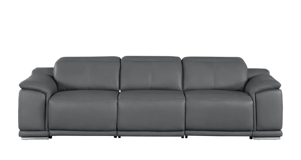 HomeRoots 108" Battleship Gray Leather Reclining Sofa with USB Port - Luxurious Comfort & Modern Design! 643712