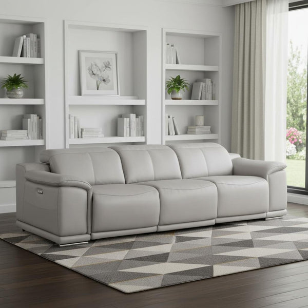 HomeRoots 108" Ash Gray Leather Reclining Sofa with USB Charging – Modern Comfort, Stylish Design, and Durability! 643713