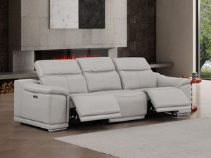HomeRoots 108" Ash Gray Leather Reclining Sofa with USB Charging – Modern Comfort, Stylish Design, and Durability! 643713