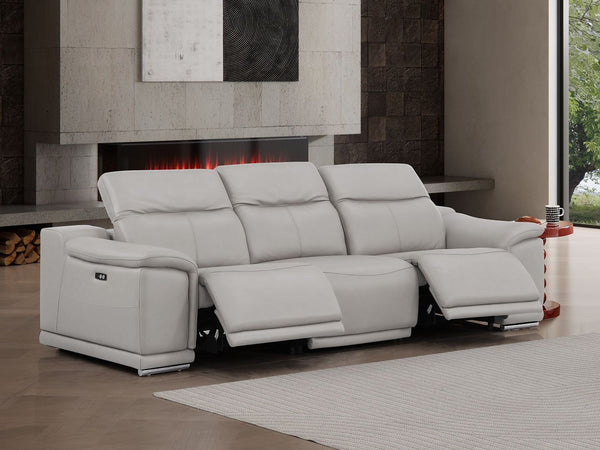HomeRoots 108" Ash Gray Leather Reclining Sofa with USB Charging – Modern Comfort, Stylish Design, and Durability! 643713