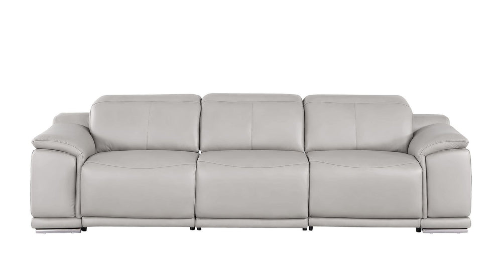 HomeRoots 108" Ash Gray Leather Reclining Sofa with USB Charging – Modern Comfort, Stylish Design, and Durability! 643713