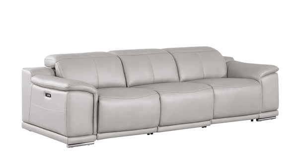 HomeRoots 108" Ash Gray Leather Reclining Sofa with USB Charging – Modern Comfort, Stylish Design, and Durability! 643713