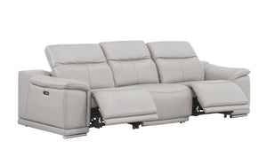 HomeRoots 108" Ash Gray Leather Reclining Sofa with USB Charging – Modern Comfort, Stylish Design, and Durability! 643713
