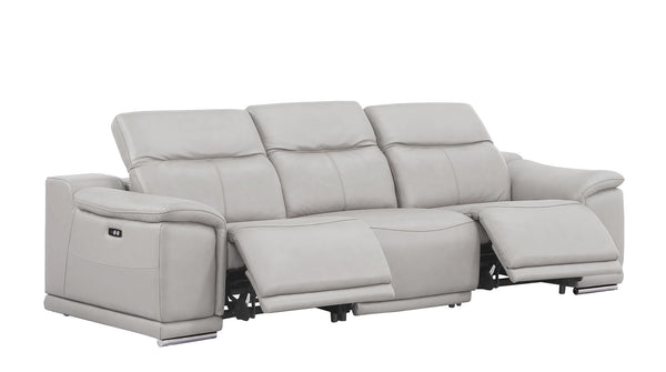 HomeRoots 108" Ash Gray Leather Reclining Sofa with USB Charging – Modern Comfort, Stylish Design, and Durability! 643713