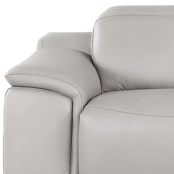 HomeRoots 108" Ash Gray Leather Reclining Sofa with USB Charging – Modern Comfort, Stylish Design, and Durability! 643713
