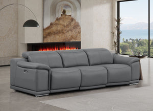 HomeRoots 108" Battleship Gray Leather Reclining USB Sofa - Luxurious Comfort, Modern Design & Durable Support 643714