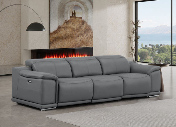 HomeRoots 108" Battleship Gray Leather Reclining USB Sofa - Luxurious Comfort, Modern Design & Durable Support 643714