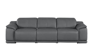 HomeRoots 108" Battleship Gray Leather Reclining USB Sofa - Luxurious Comfort, Modern Design & Durable Support 643714