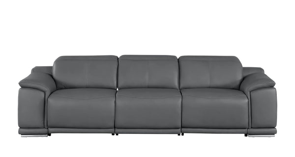 HomeRoots 108" Battleship Gray Leather Reclining USB Sofa - Luxurious Comfort, Modern Design & Durable Support 643714
