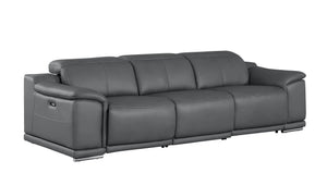 HomeRoots 108" Battleship Gray Leather Reclining USB Sofa - Luxurious Comfort, Modern Design & Durable Support 643714