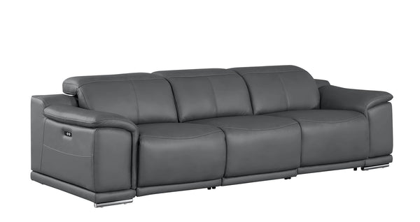 HomeRoots 108" Battleship Gray Leather Reclining USB Sofa - Luxurious Comfort, Modern Design & Durable Support 643714