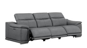 HomeRoots 108" Battleship Gray Leather Reclining USB Sofa - Luxurious Comfort, Modern Design & Durable Support 643714