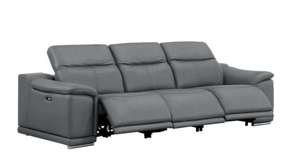 HomeRoots 108" Battleship Gray Leather Reclining USB Sofa - Luxurious Comfort, Modern Design & Durable Support 643714