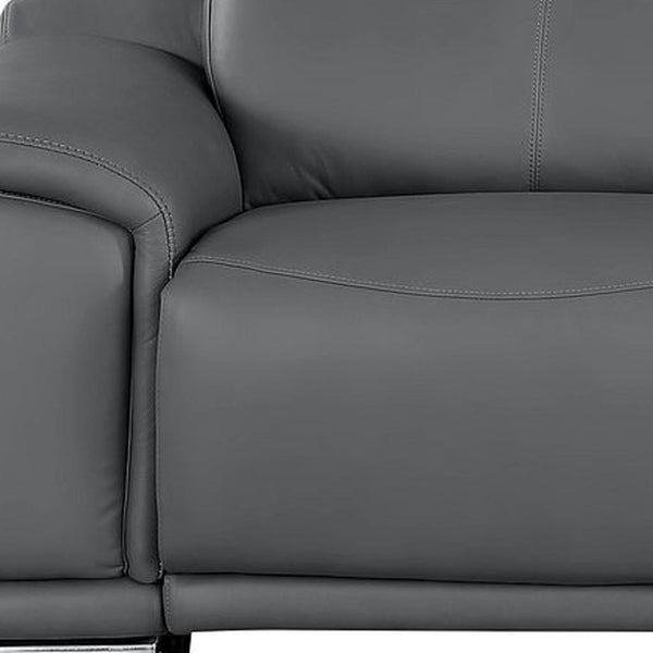 HomeRoots 108" Battleship Gray Leather Reclining USB Sofa - Luxurious Comfort, Modern Design & Durable Support 643714