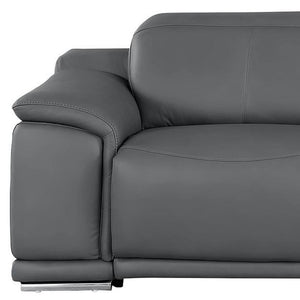 HomeRoots 108" Battleship Gray Leather Reclining USB Sofa - Luxurious Comfort, Modern Design & Durable Support 643714
