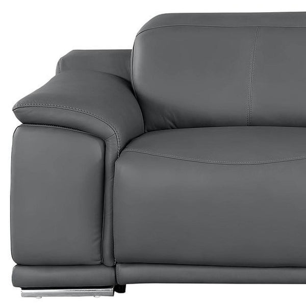 HomeRoots 108" Battleship Gray Leather Reclining USB Sofa - Luxurious Comfort, Modern Design & Durable Support 643714