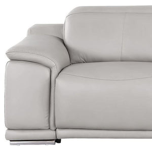 HomeRoots 108" Ash Gray Leather Reclining Sofa with USB Ports - Luxurious Comfort for Modern Living Spaces 643715
