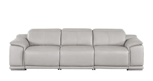 HomeRoots 108" Ash Gray Leather Reclining Sofa with USB Ports - Luxurious Comfort for Modern Living Spaces 643715