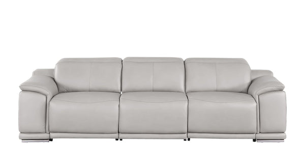 HomeRoots 108" Ash Gray Leather Reclining Sofa with USB Ports - Luxurious Comfort for Modern Living Spaces 643715