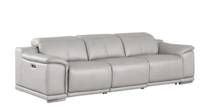 HomeRoots 108" Ash Gray Leather Reclining Sofa with USB Ports - Luxurious Comfort for Modern Living Spaces 643715