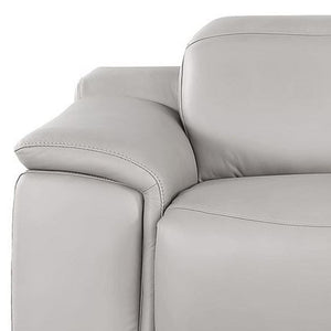 HomeRoots 108" Ash Gray Leather Reclining Sofa with USB Ports - Luxurious Comfort for Modern Living Spaces 643715