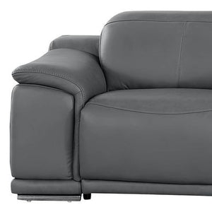 HomeRoots 134" Modern Battleship Gray Leather Reclining Sofa with USB Charging, Comfort & Style for 3 643716
