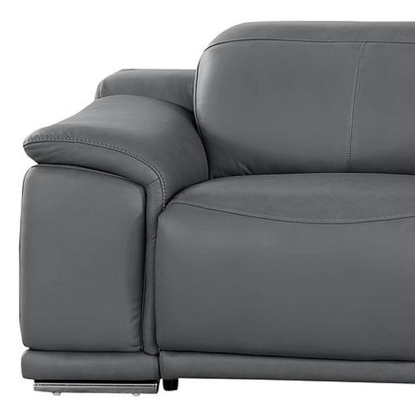 HomeRoots 134" Modern Battleship Gray Leather Reclining Sofa with USB Charging, Comfort & Style for 3 643716
