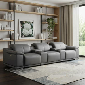 HomeRoots 134" Modern Battleship Gray Leather Reclining Sofa with USB Charging, Comfort & Style for 3 643716