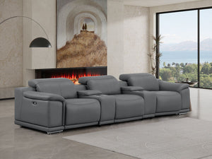 HomeRoots 134" Modern Battleship Gray Leather Reclining Sofa with USB Charging, Comfort & Style for 3 643716