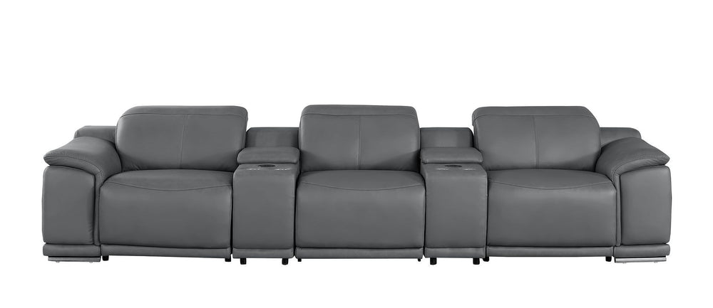 HomeRoots 134" Modern Battleship Gray Leather Reclining Sofa with USB Charging, Comfort & Style for 3 643716