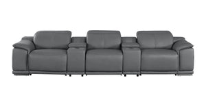 HomeRoots 134" Modern Battleship Gray Leather Reclining Sofa with USB Charging, Comfort & Style for 3 643716