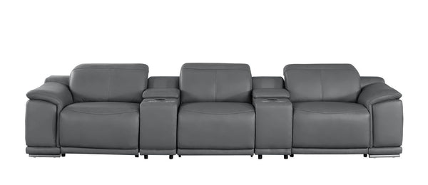 HomeRoots 134" Modern Battleship Gray Leather Reclining Sofa with USB Charging, Comfort & Style for 3 643716