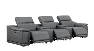 HomeRoots 134" Modern Battleship Gray Leather Reclining Sofa with USB Charging, Comfort & Style for 3 643716