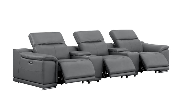 HomeRoots 134" Modern Battleship Gray Leather Reclining Sofa with USB Charging, Comfort & Style for 3 643716