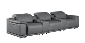HomeRoots 134" Modern Battleship Gray Leather Reclining Sofa with USB Charging, Comfort & Style for 3 643716