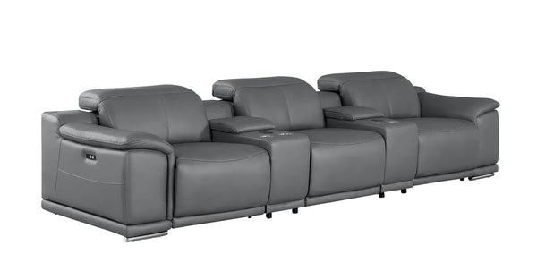 HomeRoots 134" Modern Battleship Gray Leather Reclining Sofa with USB Charging, Comfort & Style for 3 643716