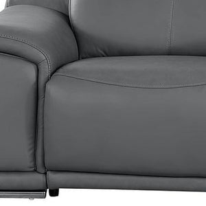 HomeRoots 134" Modern Battleship Gray Leather Reclining Sofa with USB Charging, Comfort & Style for 3 643716