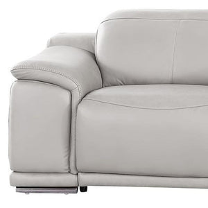 HomeRoots 134" Ash Gray Leather Reclining Sofa with USB Charging – Luxurious Comfort for Modern Living Rooms 643717