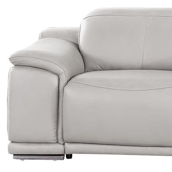 HomeRoots 134" Ash Gray Leather Reclining Sofa with USB Charging – Luxurious Comfort for Modern Living Rooms 643717