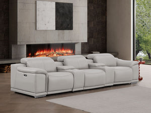 HomeRoots 134" Ash Gray Leather Reclining Sofa with USB Charging – Luxurious Comfort for Modern Living Rooms 643717